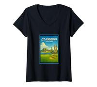 Donna Poster artistico vintage anni '50 di St Andrews City Scotland UK Maglietta con Collo a V