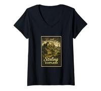 Donna Poster artistico vintage anni '50 di Stirling Scotland UK Maglietta con Collo a V
