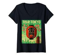 Donna Poster da Viaggio Vintage Tour Tokyo Maglietta con Collo a V