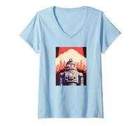 Donna Poster del Film fantascientifico Classico retrò Robot Maglietta con Collo a V