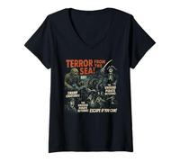 Donna Poster del Film Horror, Tema: terrore dal Mare, Vintage, Halloween Maglietta con Collo a V