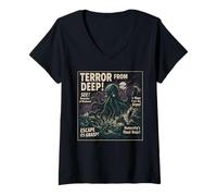 Donna Poster del Film Terror from Deep Kraken Vintage Halloween Maglietta con Collo a V