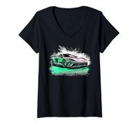 Donna Poster di lusso con auto sportiva esotica, concept art Maglietta con Collo a V