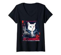 Donna Poster Film Vintage The Purrinator Funny Cat Maglietta con Collo a V