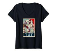 Donna Poster King Tut Tutankhamon Maglietta con Collo a V