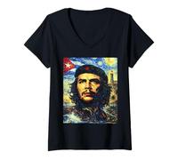 Donna Poster Ritratto Camicia Che Guevara Cuba Rebel Graphic Maglietta con Collo a V