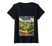 Donna Poster Viaggio Vintage Italia Souvenir Toscana Umbria Sicilia Maglietta con Collo a V