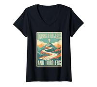 Donna Poster Vintage Chasing After Jesus And Toddlers Maglietta con Collo a V
