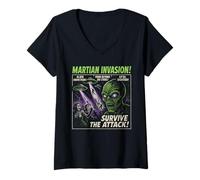 Donna Poster Vintage del Film Alien Invasion di Martian Invasion, Halloween Maglietta con Collo a V