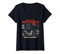 Donna Poster Vintage del Film Haunted Mansion Escape, Halloween Maglietta con Collo a V