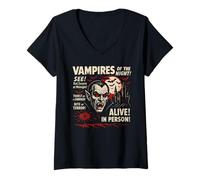 Donna Poster Vintage del Film Vampiri della Notte Halloween Maglietta con Collo a V