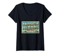 Donna Poster Vintage di Viaggio Thousand Islands New York Maglietta con Collo a V