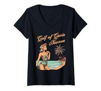 Donna Poster Vintage Golfo di Gavin Newsom California USA Divertente Maglietta con Collo a V