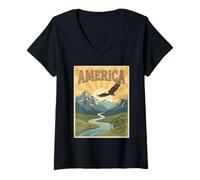 Donna Poster Vintage No Kings in America Maglietta con Collo a V