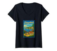 Donna Poster vintage retrò Saugatuck Lake Michigan Mi Art Graphic Maglietta con Collo a V