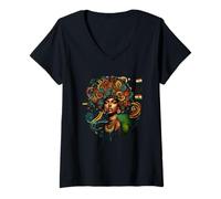 Donna Potenziato bellezza africana vibrante arte afro Maglietta con Collo a V