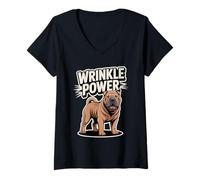 Donna Potere delle Rughe - Design feroce Shar-Pei Dog Maglietta con Collo a V