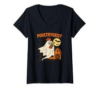 Donna Poultrygeist Funny Chicken Ghost Halloween Pun Design Maglietta con Collo a V