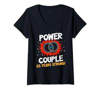 Donna Power Couple 25 Years Strong Shirt 25th Wedding Anniversary Maglietta con Collo a V