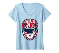 Donna Power Rangers 4th of July Mighty Morphin Red Ranger Helmet Maglietta con Collo a V