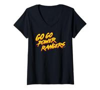 Donna Power Rangers Go Go Power Rangers Maglietta con Collo a V