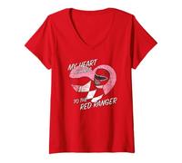 Donna Power Rangers My Hearth Belongs To The Red Ranger Distressed Maglietta con Collo a V