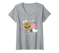 Donna Power Rangers My Hearth Belongs To The White Ranger Distress Maglietta con Collo a V