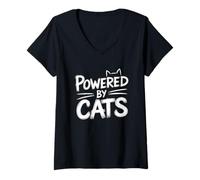 Donna Powered By Cats Maglietta con Collo a V