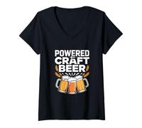 Donna Powered By Craft Beer Drink Lover Tazze Maglietta con Collo a V
