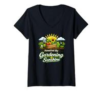 Donna Powered By Gardening And Sunshine Funny Maglietta con Collo a V