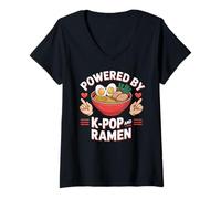 Donna Powered by K-Pop And Ramen KPOP Merch Japanese Noodle Maglietta con Collo a V