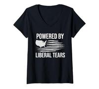 Donna Powered By Liberal Tears Flag Anti Liberal Make Liberals Cry Maglietta con Collo a V