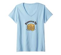 Donna Powered by Pancakes Breakfast Energy Funny Design Tee Pop!! Maglietta con Collo a V