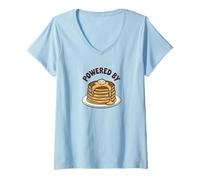 Donna Powered by Pancakes Breakfast Energy Funny Design Tee Pop!! Maglietta con Collo a V