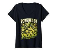 Donna Powered By Pickles Funny Pickle Saying Humor Joke Gag Maglietta con Collo a V