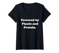 Donna Powered By Plants And Protein Funny Saying Vegan Life Maglietta con Collo a V