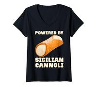Donna POWERED BY SICILIAN CANNOLI Sicilia Dolce Italia Maglietta con Collo a V