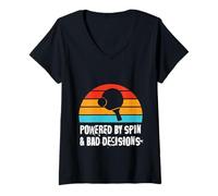 Donna Powered By Spin & Bad Decisions Funny Retro Table Tennis Maglietta con Collo a V