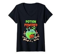 Donna Pozioni Potion Alimentato Divertente Pozioni Magiche Halloween Maglietta con Collo a V