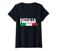 Donna POZZALLO City Italia Vintage Bandiera Italia per Gli Amanti dei Viaggi Maglietta con Collo a V