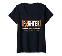 Donna Prader Willi Syndrome Fighter - Orange Prader Willi Syndrome Maglietta con Collo a V