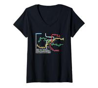 Donna Praga Czech Metro Suburban Railway - Souvenir Mappa della Rotta Maglietta con Collo a V