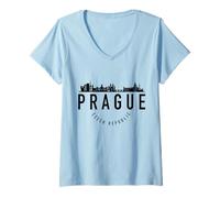 Donna Praga Repubblica Ceca Skyline Pride Souvenir Maglietta con Collo a V