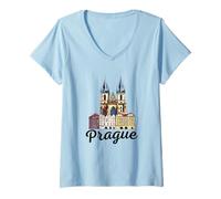 Donna Praga Repubblica Ceca Souvenir Praga Maglietta con Collo a V