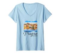 Donna Praga Repubblica Ceca Souvenir Praga Maglietta con Collo a V