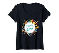 Donna Praise The Lord - Psalm 150:6 Christian Church Worship Color Maglietta con Collo a V