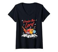 Donna Praise The Lord - Psalm 150:6 Christian Church Worship Color Maglietta con Collo a V