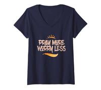 Donna Pray More Worry Less - Celebra l'amore di Cristo Maglietta con Collo a V