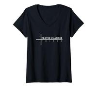 Donna Prayer Changes Things Maglietta con Collo a V