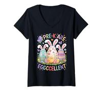 Donna Pre K Are Eggccellent Easter Preschool Teacher Bunny Eggs Maglietta con Collo a V